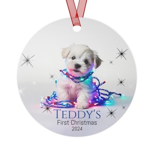 Maltese Custom Puppy Ornament, Puppy 1st Christmas, Maltese Gift, Custom Maltese Mom Gift, Custom Dog Ornament, Christmas Puppy Ornament