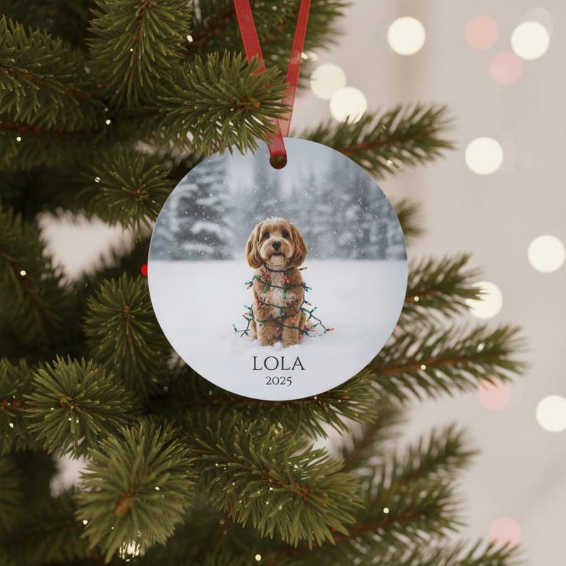 brown and white cavapoo personalized ornament
