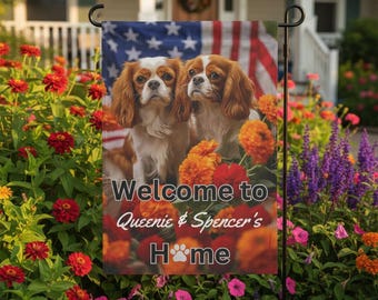 Twee Cavalier King Charles-spaniël minnaarscadeau, Cavalier King Charles-tuinvlag | Hondenvlag buiten | Cavalier King Charles-kerstcadeaus