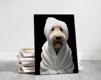 Goldendoodle badrumsväggkonst | Rolig klotterhundbadtryck | Goldendoodle mammapresent | Hundälskare badrumsdekor