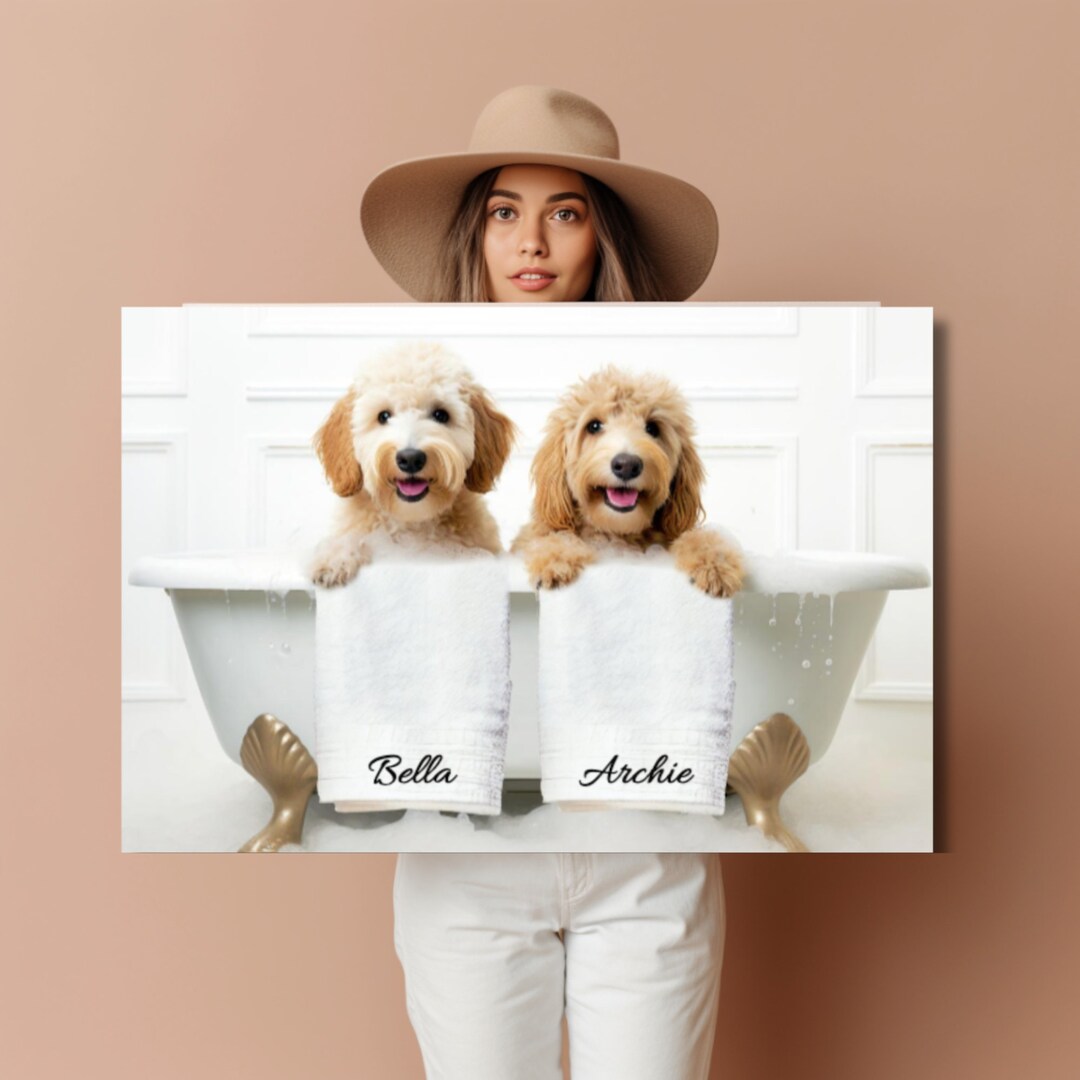 Goldendoodle Bathroom Art, Animal in Bathtub, Goldendoodle Giftful, Dog