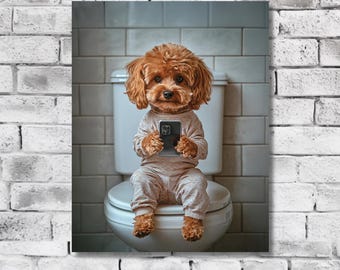 Cavapoo on Toilet Canvas Wall Art | Funny Cavapoo Dog Bathroom Print | Cavapoo Mom Gift | Dog Lover Bathroom Decor