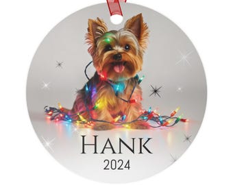 Décoration de Noël Yorkie | prénom personnalisé pour chien | Cadeau pour maman du Yorkshire Terrier | Décoration de Noël pour amoureux des chiens