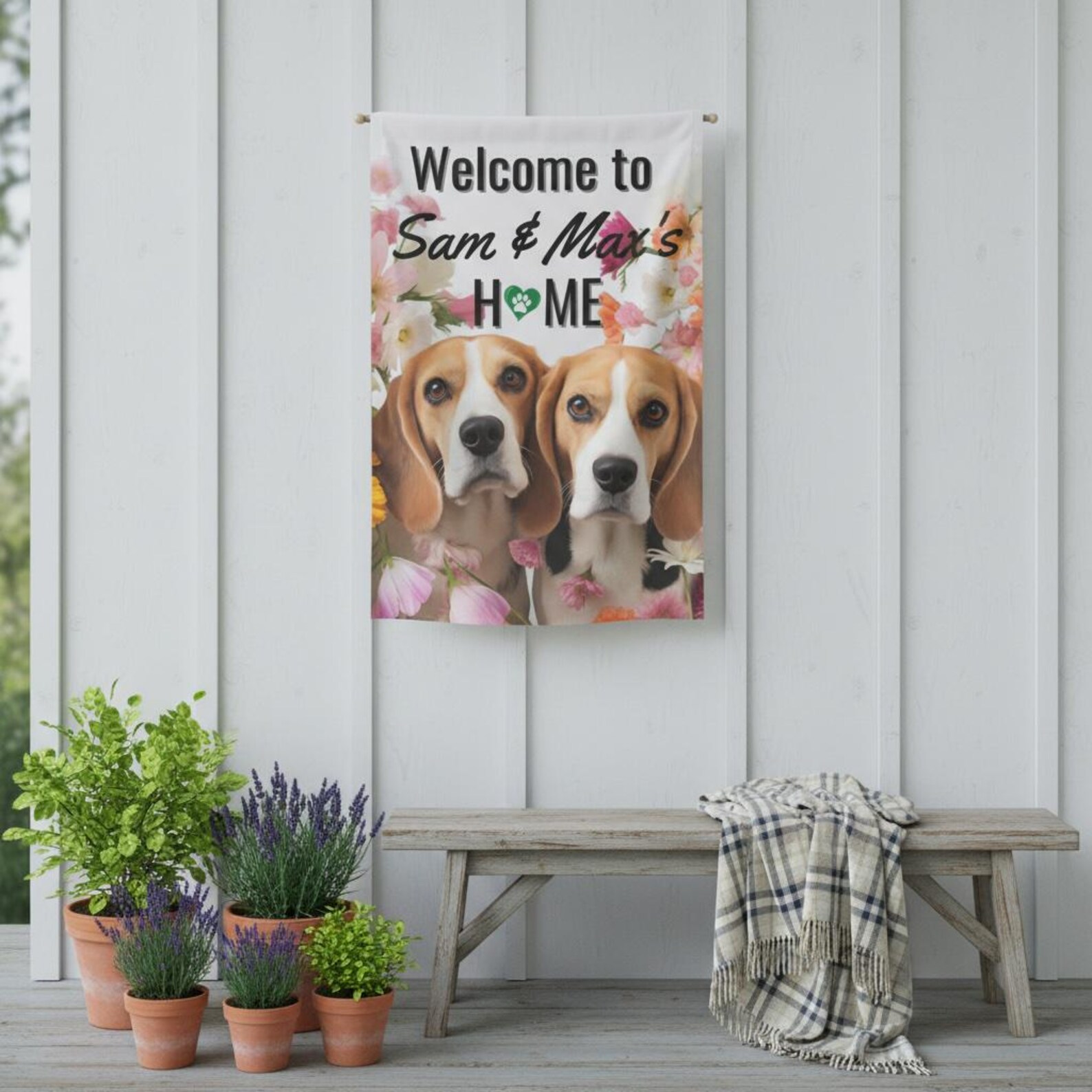Two Beagles Garden Flag, Summer Beagle Lover Gift, Spring Outdoor Flag ...