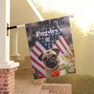 Seasonal Pug Personalized Flag, Customizable Flag, Pug Autumn Flag, Pug Spring Decor, Pug Porch flag, Summer Home Decor, Winter Garden Decor
