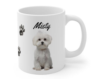 Maltesische personalisierte Tasse, Tassenspaß, Hundekaffeetasse, Haustierbesitzer Kaffeetasse, Benutzerdefinierte Hundetasse, Kaffeetasse Geschenk, Keramiktasse