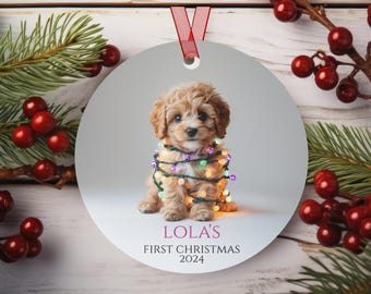 de Noël pour chiot Cavapoo | prénom personnalisé pour chien | Cadeau pour amoureux Cavapoo | Décoration d'arbre de Noël pour chien
