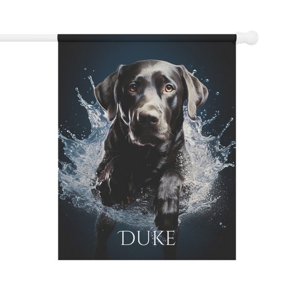 Black Lab Garden Flag | Dramatic Water Scene | Dog House Banner | Outdoor Decor | Weatherproof | Two Sizes Available