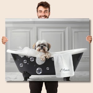 Lhasa Apso Bathtub Art, Custom Dog Art Print, Lhasa Apso Giftful, Dog in Bathtub Art, Dog Artful Art, Custom Dog Art, Lhasa Apso Gifted