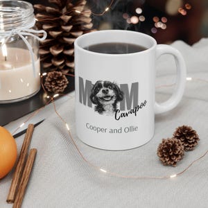 Personalized Cavapoo Mom Mug with Dog's Names, Ceramic Mug for Dog Moms, Mother's Day Gift, Dog Lover's Mug, Custom Dog Mom Cup, Pet Owner