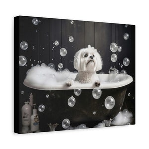 Charming Maltese Bubble Bath Canvas Art - Unique Bathroom Decor, Perfect for Dog Lovers, Whimsical Maltese Wall Piece