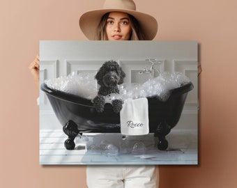 Black Goldendoodle Bathtub Art | Dog in Bathtub Art | Goldendoodle  Gifted |  Goldendoodle Lovers Gift | Gifted Dog Art | Custom Dog Art