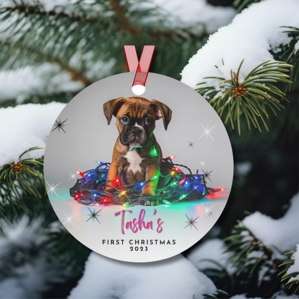 Boxer Puppy Ornament, Puppy 1st Christmas, Custom Dog Ornament, Christmas Puppy Ornament, Puppy Gift Idea,  Boxer Lovers Gift