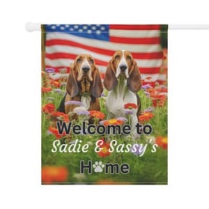 Two Bassett Hounds Seasonal Garden Flag, Spring Dog Flag, Summer Outdoor Dog Flag, Fall Two Bassett Hound Lovers, Winter Bassett Hound Flag