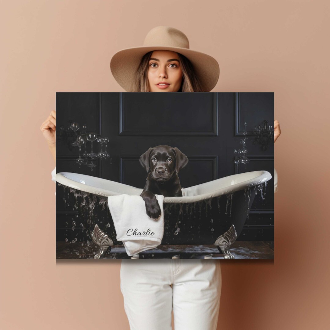 View of Dog in Bathtub Art, Custom Dog Gifts, Gifts for Dog Moms, Custom Dog ...