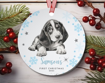 New Puppy Ornament, Basset Hound Puppy Ornament, Puppy 1st Christmas, Custom Dog Ornament, Christmas Puppy Ornament