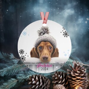 Dachshund Looking Over Fence Christmas Ornament, Custom Dog Ornament, Dachshund Gift Idea, Dog Name Ornament, Custom Gift, Dachshund Lover