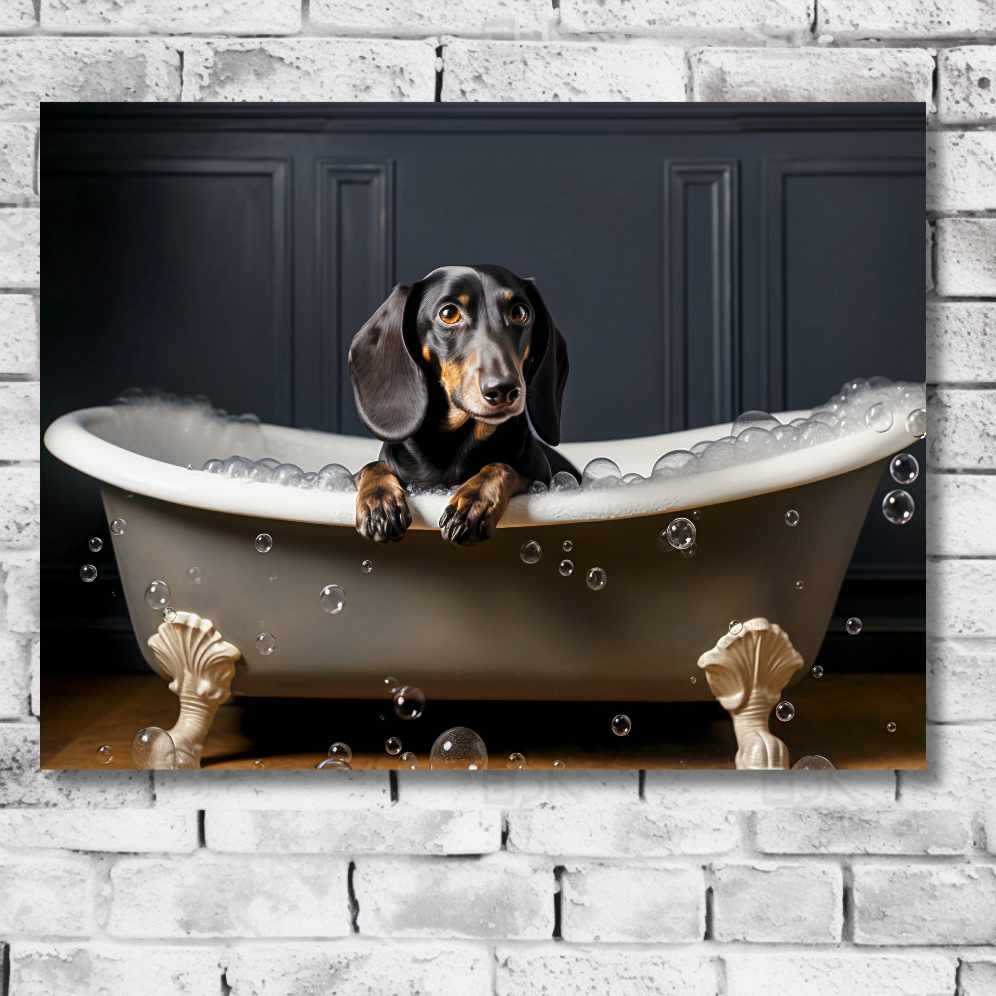 Dog in Bathtub Art Dachshund Bathroom Art Animal in Bathtub Dog Bathroom Wall Art Dog Lover Home Decor Funny Dog Art Dachshund Bath Art Etsy