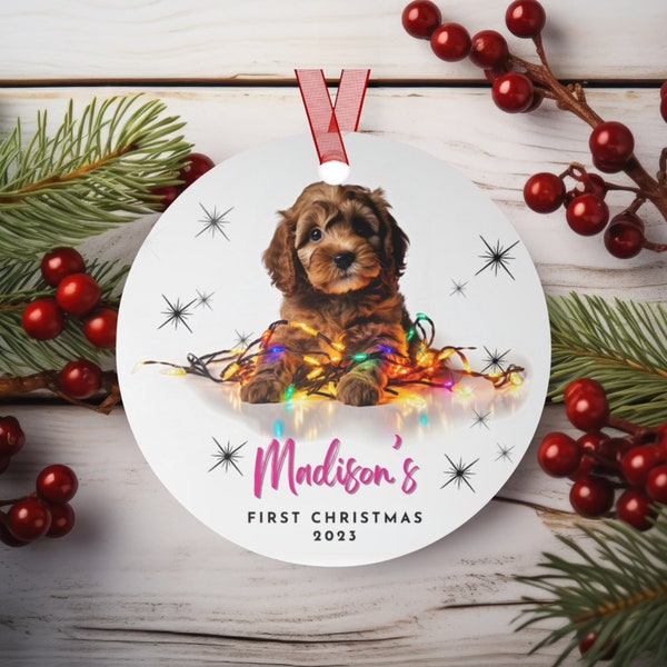 Cockapoo Puppy Ornament, Puppy 1st Christmas, Custom Dog Ornament, Christmas Puppy Ornament, Puppy Gift Idea, Cockapoo Gift