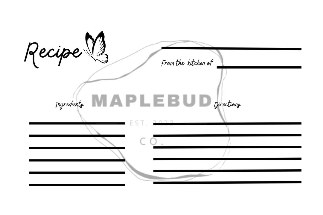 Butterfly Recipe Card Etsy