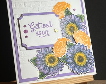 Split Embossed Texture Highland Heather Sunflower - Get Well Card