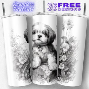 Shih Tzu Puppy 20oz Straight and Tapered Tumbler Wrap Sublimation Seamless Design, Instant Digital Download PNG