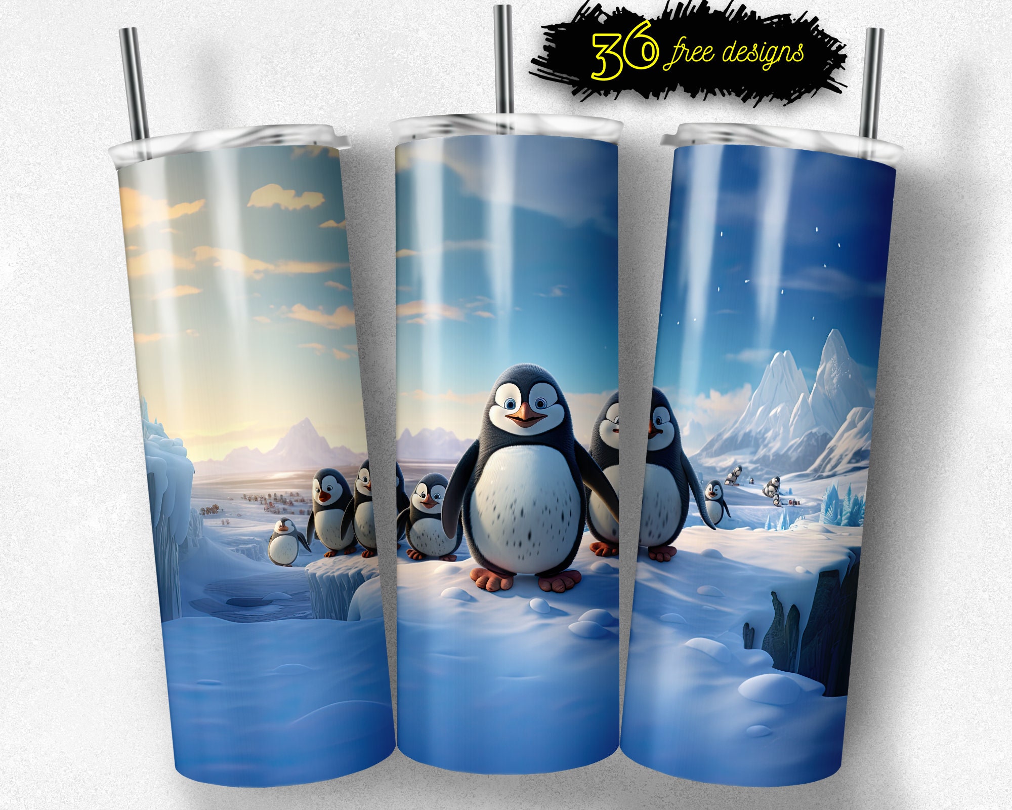 Arctic Tumbler Wrap Designs, Penguin Tumbler Sublimation