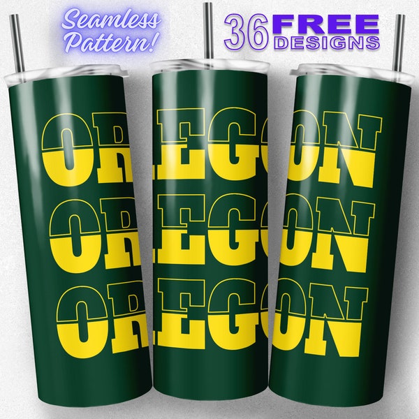 Oregon  Football Sports 20oz Straight and Tapered Tumbler Wrap Sublimation Seamless Design, Instant Digital Download PNG