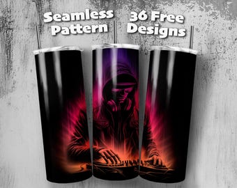 DJ Mixer Music 20oz Straight and Tapered Tumbler Wrap Sublimation Seamless Design, Instant Digital Download PNG