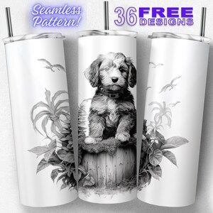 Cockapoo Puppy 20oz Straight and Tapered Tumbler Wrap Sublimation Seamless Design, Instant Digital Download PNG