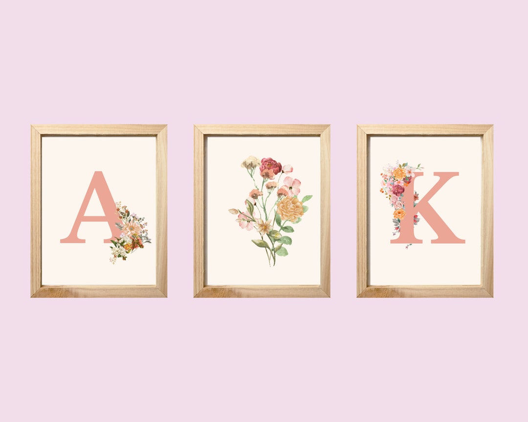 Floral Alphabet Printable, Name Print, Nursery Name Print, Floral