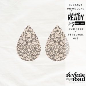 Boho Floral Style Drop Earrings | Retro | SVG | Laser Cut File | Glowforge Ready