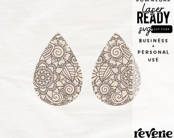 Boho Floral Style Drop Earrings | Retro | SVG | Laser Cut File | Glowforge Ready