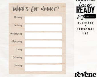 Dry Erase What's for Dinner? Weekly Menu Planner | Meal Planner| Dinner Menu | SVG | Laser Cut File | Glowforge Ready