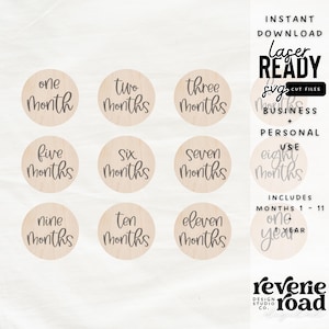 Marcadores de hitos mensuales con guión / Accesorio fotográfico / SVG / Archivo cortado con láser / Compatible con Glowforge
