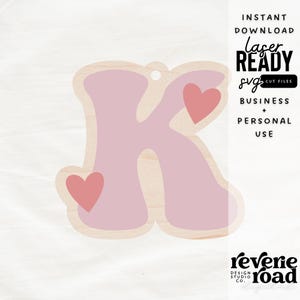 Gifts for Valentine's Day Retro Personalized Monogram Initial Name Tag with Inlaid Hearts, Gift Bag Tag, Ornament SVG Laser Cut File