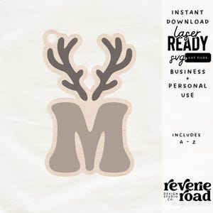 Ornamento personalizzato con monogramma Boho Retro Iniziale Renna / Etichetta per cestino / Etichetta per borsa regalo / Etichetta per calza / File SVG tagliato al laser