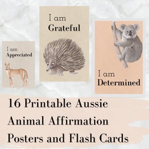 Cartões de afirmação para impressão, pôsteres de animais australianos para crianças, puericultura, pais, educadores, professores, atenção plena, autoestima positiva