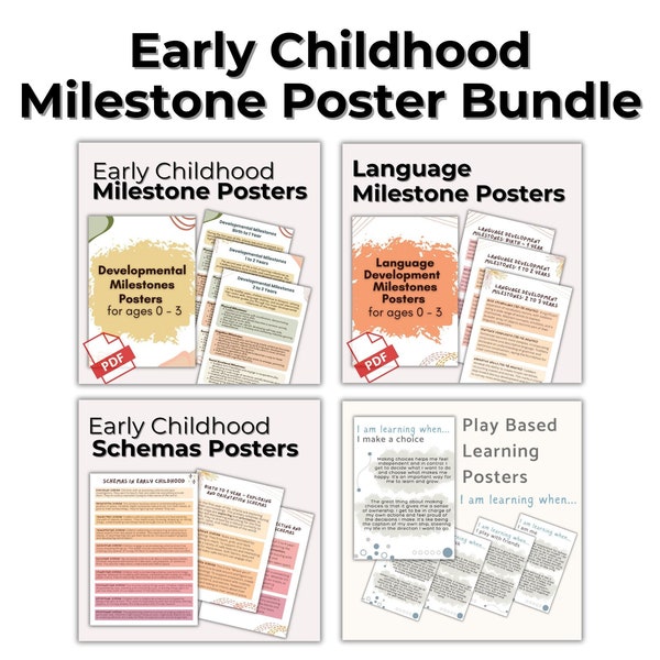 Early Childhood Development Poster Bundle - Developmental Milestones, Language Milestones, Schemas, Play Based Learning