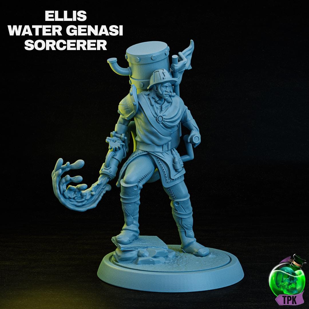 Ellis, Water Genasi Sorcerer / 32mm scale /  Dungeons and Dragons / RPG - TPK Labs Licensed Printing