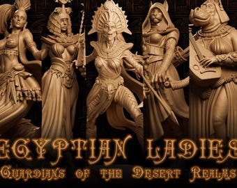 Egyptian Ladies: Guardians of the Desert Realms / 32mm or 75mm scale /  SFW or NSFW / Dungeons and Dragons / RPG - Licensed Printing