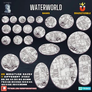 Bases WaterWorld / Preparadas para imanes / Redondas de 25 mm, 32 mm, 40 mm, 50 mm, 60 mm, 80 mm / Ovaladas de 75 mm, 90 mm, 100 mm, 120 mm - Impresión con licencia