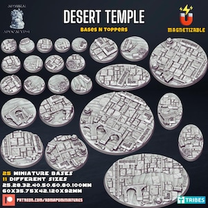 Desert Temple Bases / Magnet Ready / 25mm, 28mm, 32mm, 40mm, 50mm, 60mm, 80mm, 100mm Round / 60mm, 75mm, 120mm Oval- Licensed Printing