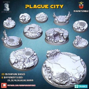 Plague City Bases / Full Bases / 25mm, 32mm, 40mm, 50mm, 60mm, 80mm, 100mm Round - Licensed Printing