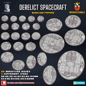 Derelict Spacecraft Bases / Magnet Ready / 25mm, 28mm, 32mm, 40mm, 50mm, 65mm, 80mm, 100mm Round / 60mm, 90mm, 120mm Oval- Licensed Printing