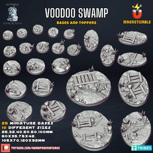 Voodoo Swamp Bases / Magnet Ready Bases / 25mm, 32mm, 40mm, 50mm, 60mm, 100mm Round 60mm, 75mm, 105mm, 120mm Oval - Licensed Printing