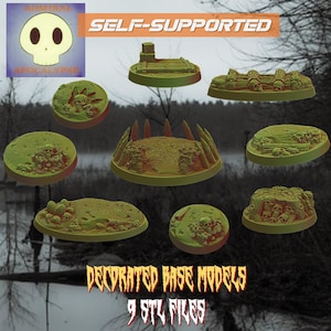 Juego de bases de pantano / Bases completas / Redondas de 25 mm, 32 mm, 40 mm y 60 mm / Ovaladas de 50 mm y 75 mm - Impresión con licencia