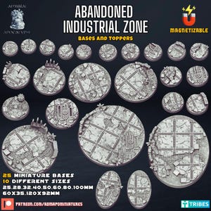 Abandoned Industrial Zone Bases / Magnet Ready / 25mm, 28mm, 32mm, 40mm, 50mm, 65mm, 80mm, 100mm Round / 60mm, 120mm Oval- Licensed Printing