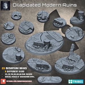 Dilapidated Modern Ruins Bases / Full Bases / 25mm, 32mm, 40mm, 50mm, 65, 80mm Round 60mm, 70mm, 120mm Oval - Licensed Printing