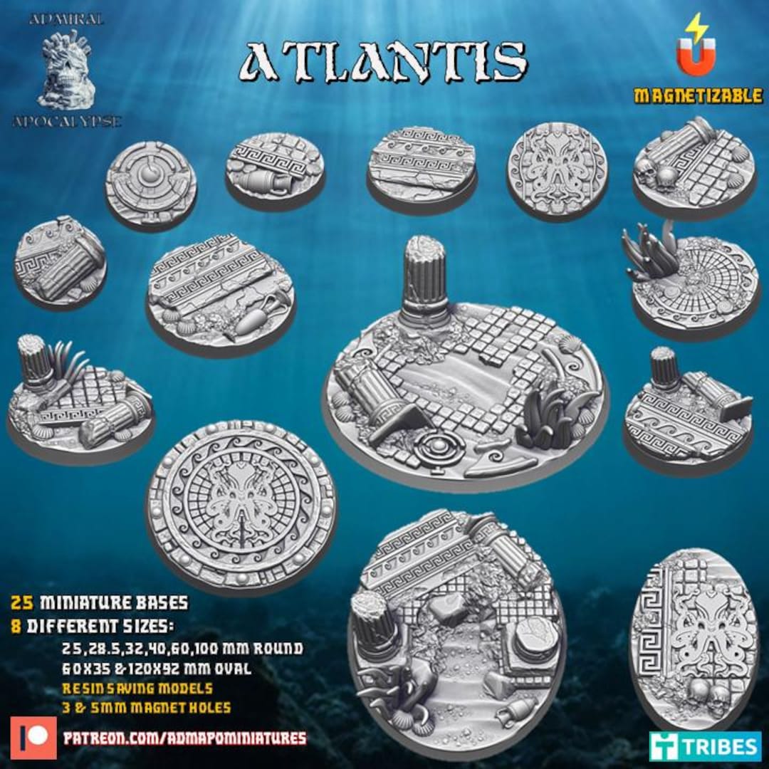 Atlantis Bases / Full Bases / 25mm, 28mm, 32mm, 40mm, 60mm, 100mm Round ...